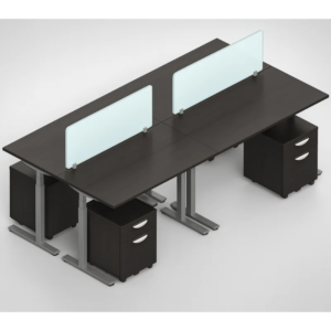 4 Laminate Workstation 48″, Height Adjustable with Acrylic Top Privacy Panels & Pedestal Drawers