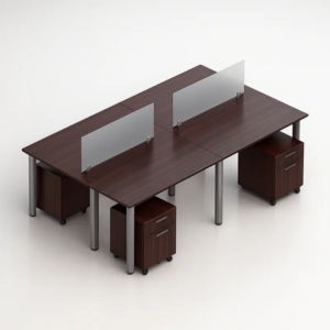 4 Workstation with Acrylic Top Privacy Panels & Pedestal Drawers