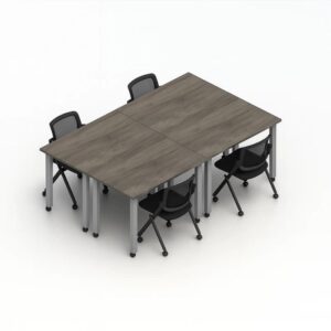 60″ Work Table-Desk for Four, with Flip Back Nesting Chairs