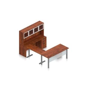 71″ Laminate L Desking with Credenza and Hutch, Height Adjustable Work Area with Drawers