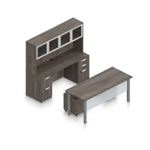 71″ Laminate Table with Credenza, Overhead Hutch and Glazed Acrylic Doors