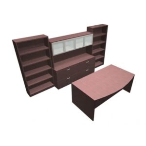 Amber Executive Typical with Desk, Hutch, Bookcases and Lateral File Credenza
