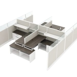 Compile 4-Pack Office Cubicle System 6x6 – 42″–54″H, Glass Panels and Storage