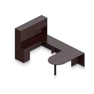 D” Island Laminate Desk with T-Base, Left Corner Extension & Hutch