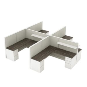 EV511 Evolve Modular 4-Person Private Workspace – 2 Double Rows with Shelving