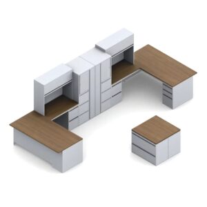 Executive Heavy Duty Metal Office Desk for Two with Hutch & Storage