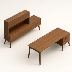 Executive Typical by Modern Corby with Peninsula Table, Credenza & Stack-On Bookcase