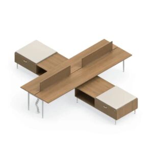 Global Sidebar 4-Person Modular Benching System – Credenza & Partial Privacy Workstations & File & Supply Storage