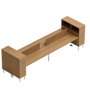 Global Sidebar 4-Person Modular Benching – Partial Privacy, Side Storage Tower & Shared Workstations