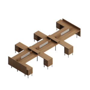 Global Sidebar 6-Person Modular Benching – Left Returns, Partial Privacy, Office Supply & Filing with Pigeonhole Shelves