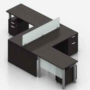 Laminate L Desk with Acrylic Top 71inch Credenza Hanging File and Pedestal Drawers