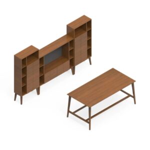 Modern Corby Executive Set with Freestanding Collaboration Table, Bookcase,Media Cabinet