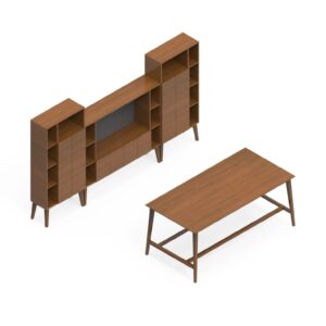 Modern Corby Executive Set with Freestanding Collaboration Table and Bookcase