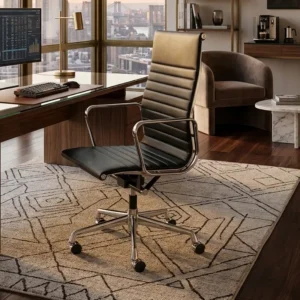 Used Black Leather Conference Room Chair with Chrome Frame