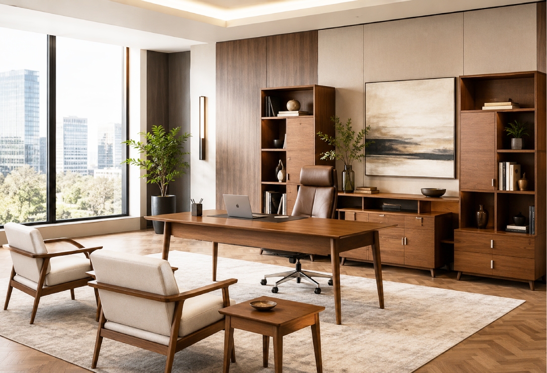 veneer desks in a private office