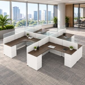 4-Person 6 x 6 Corner Cubicles with Low Panels and Glass-gallery
