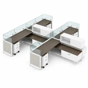 4-Person 6 x 6 Private Cubicle Workstations with Overhead Cabinets and Lower Storage-product