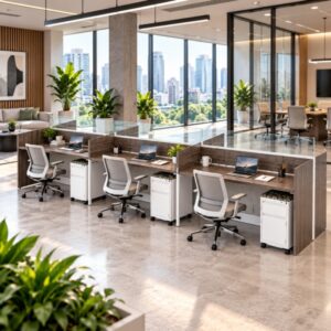 6-Person Open Low 6 x 2 Cubicle Workstations with Glass and Laminate Panels-gallery