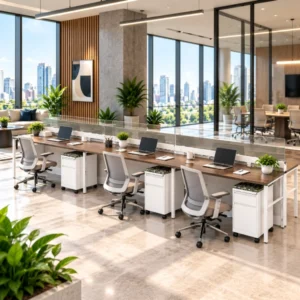 6-Person Open Low 6 x 2 Cubicle Workstations with Modern Glass-gallery