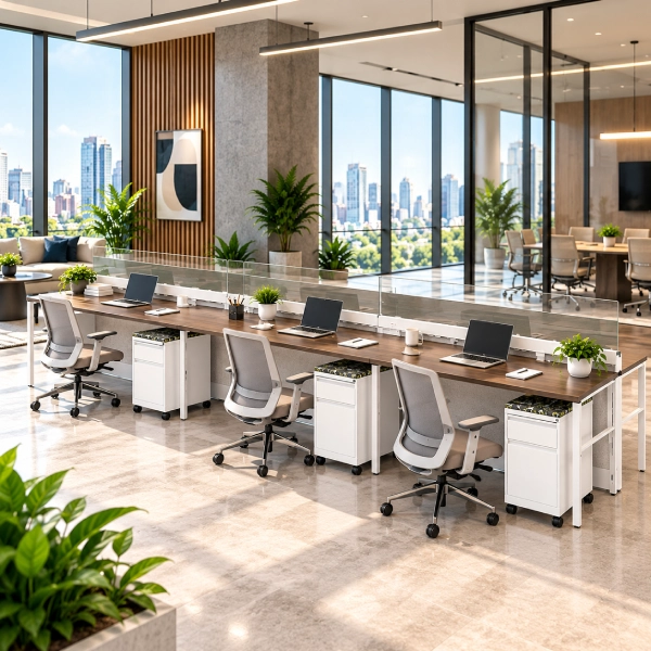 6-Person Open Low 6 x 2 Cubicle Workstations with Modern Glass-gallery