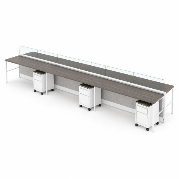 6-Person Open Low 6 x 2 Cubicle Workstations with Modern Glass-product