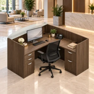 71″ Laminate Reception Desk with Frosted Glass Transaction Top-gallery