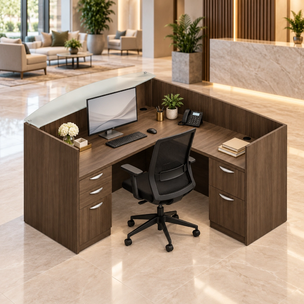 71″ Laminate Reception Desk with Frosted Glass Transaction Top-gallery