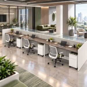 8-Person Open Low 5 x 3 Cubicle Workstations with Glass Spine Panels-Gallery