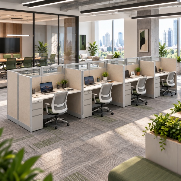 8-Person Private 5 x 2 Cubicle Workstations with Drawer Storage-gallery