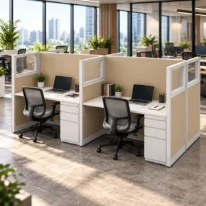 Modern 4-Person Private 5 x 2 Cubicle Workstations with Storage-Hero