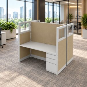 Private 5 x 2 Office Cubicle with Glass Panels and Drawer Storage-gallery