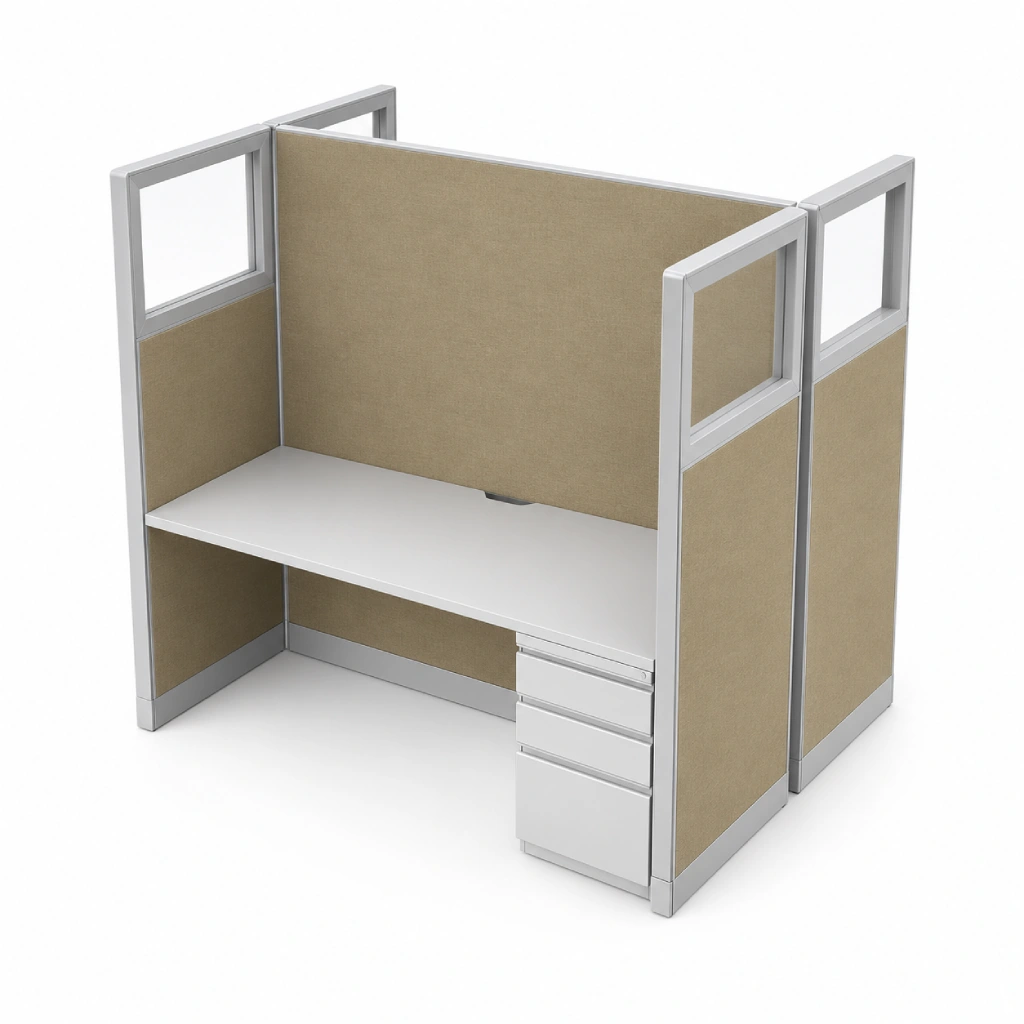 Private 5 x 2 Office Cubicle with Glass Panels and Drawer Storage-product