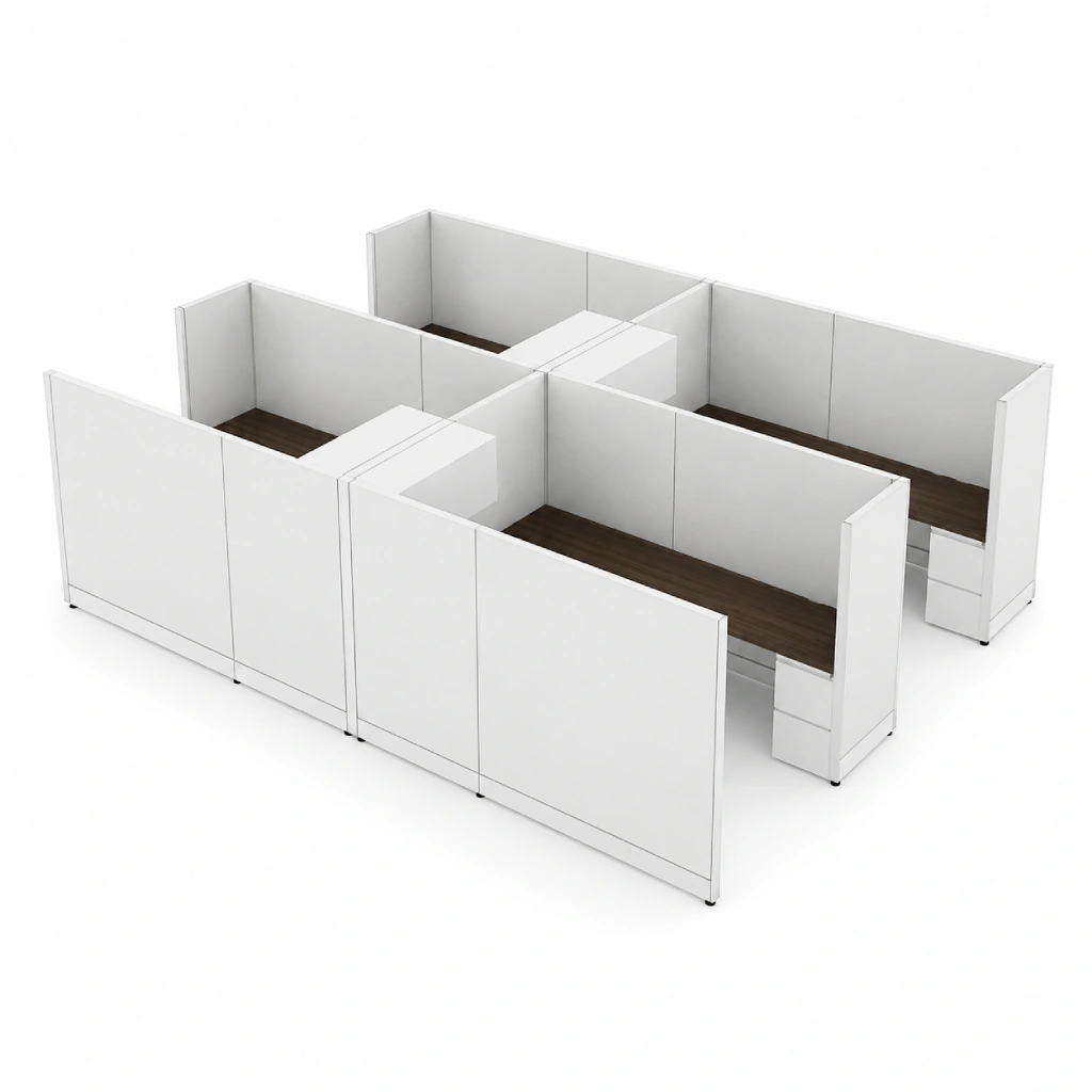 Quick-Ship 4-Station Cubicle Pod with 6 x 8 Workspaces and Storage-product
